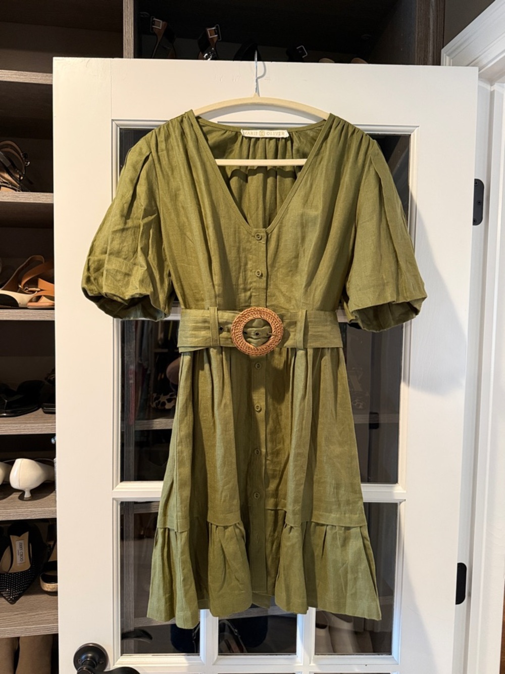 Marie Oliver Olive Green Mini Dress with Woven Buckle Belt